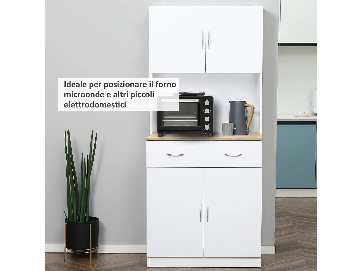 Mobile cucina con armadietti e cassetto in legno alto 180cm