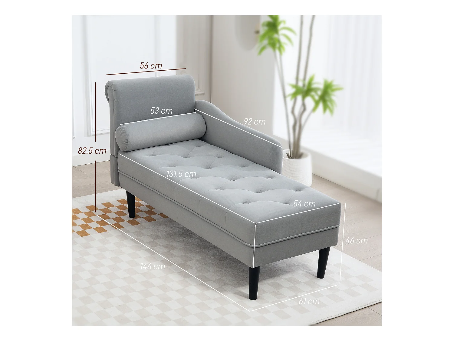 Chaise longue con rivestimento trapuntato effetto velluto grigio