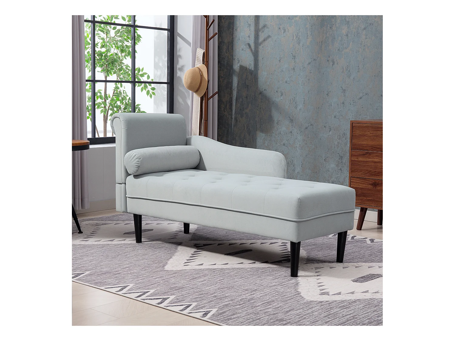 Chaise longue con rivestimento trapuntato effetto velluto grigio