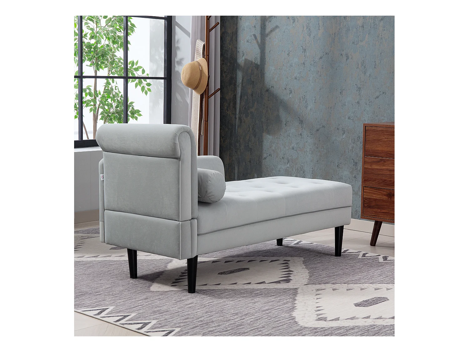 Chaise longue con rivestimento trapuntato effetto velluto grigio