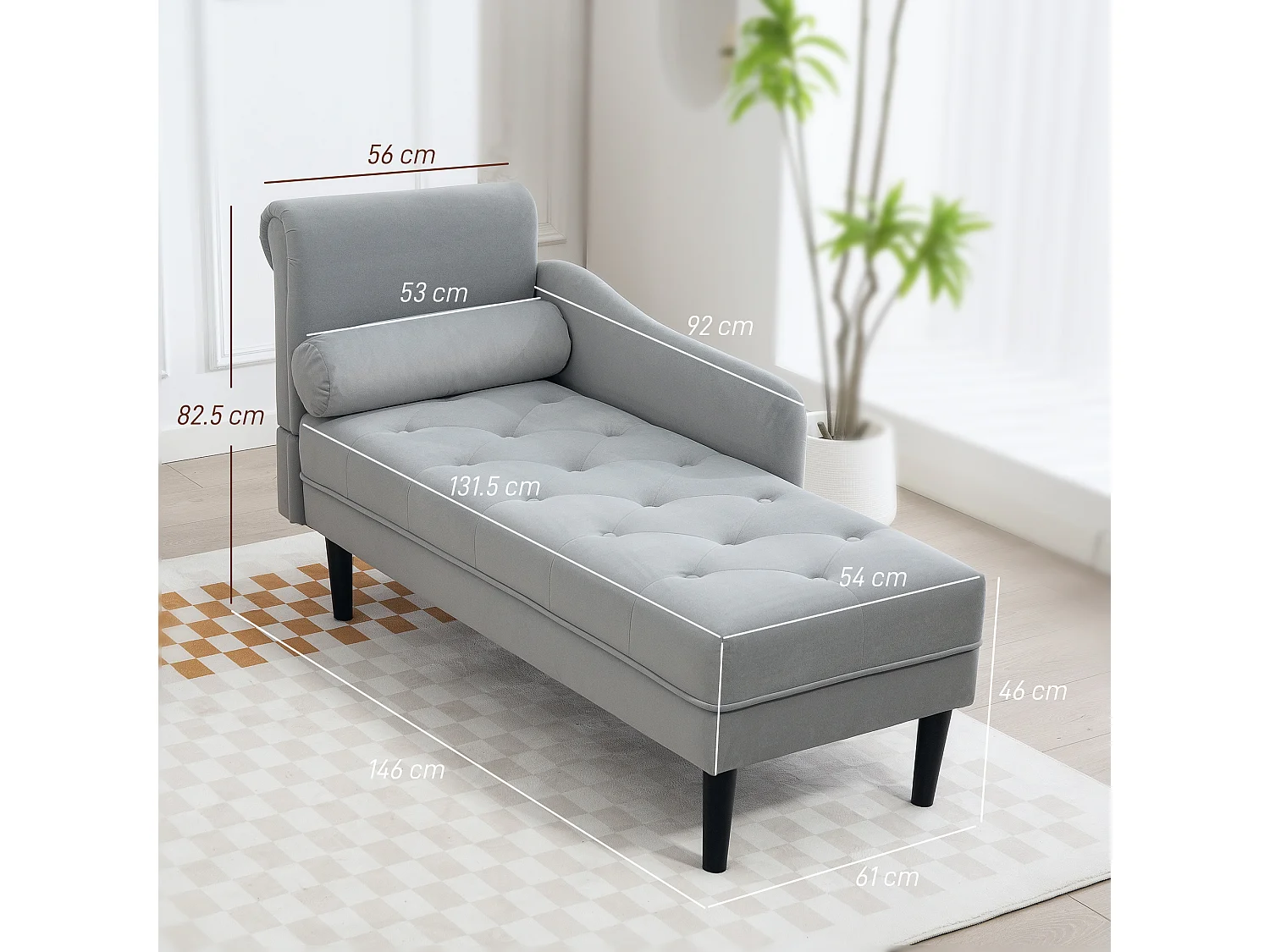 Chaise longue con rivestimento trapuntato effetto velluto grigio