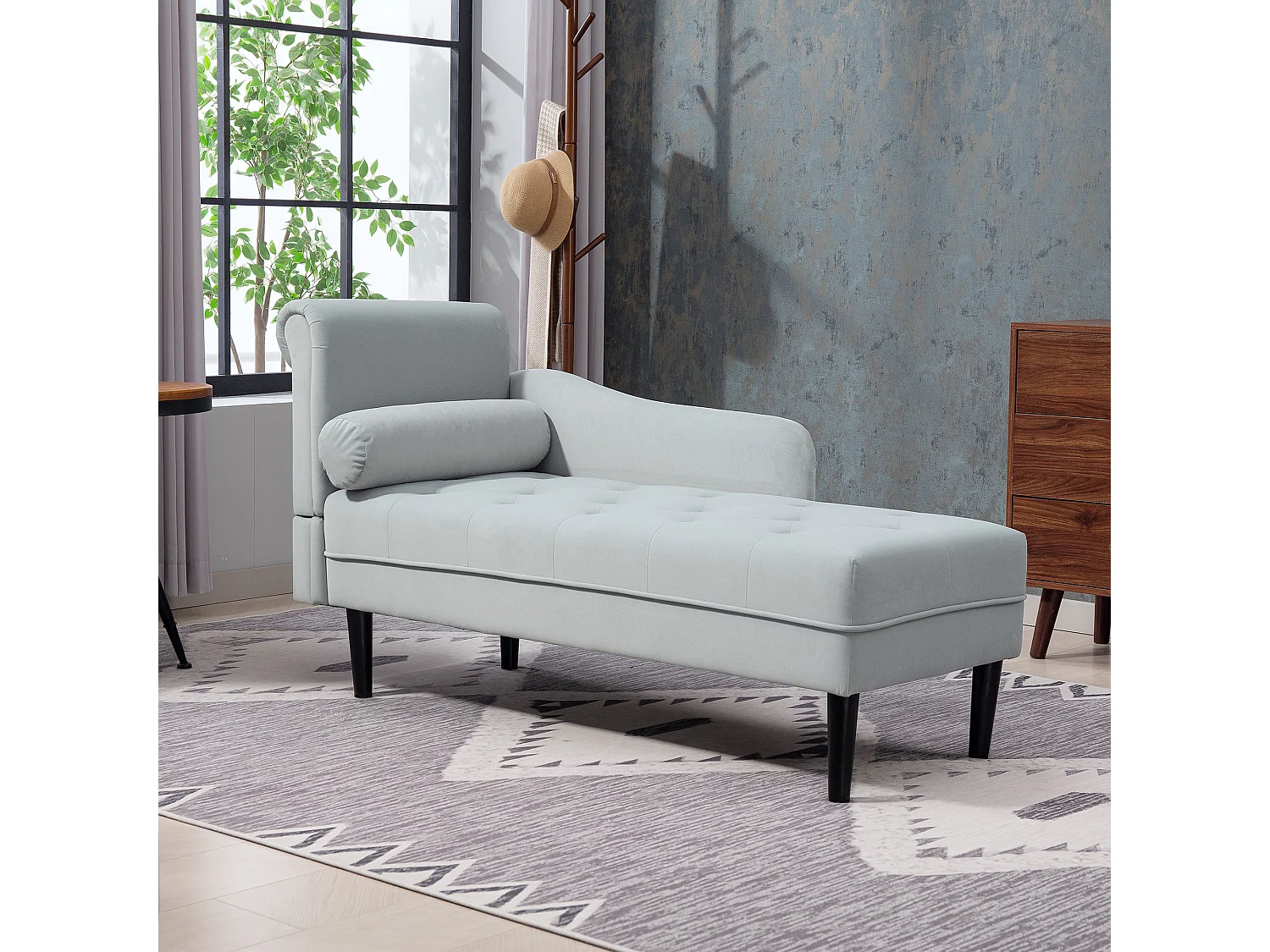 Chaise longue con rivestimento trapuntato effetto velluto grigio