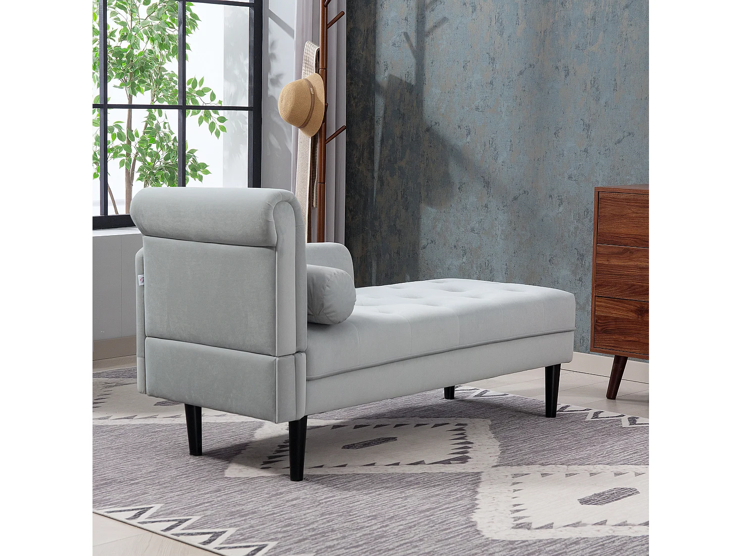 Chaise longue con rivestimento trapuntato effetto velluto grigio