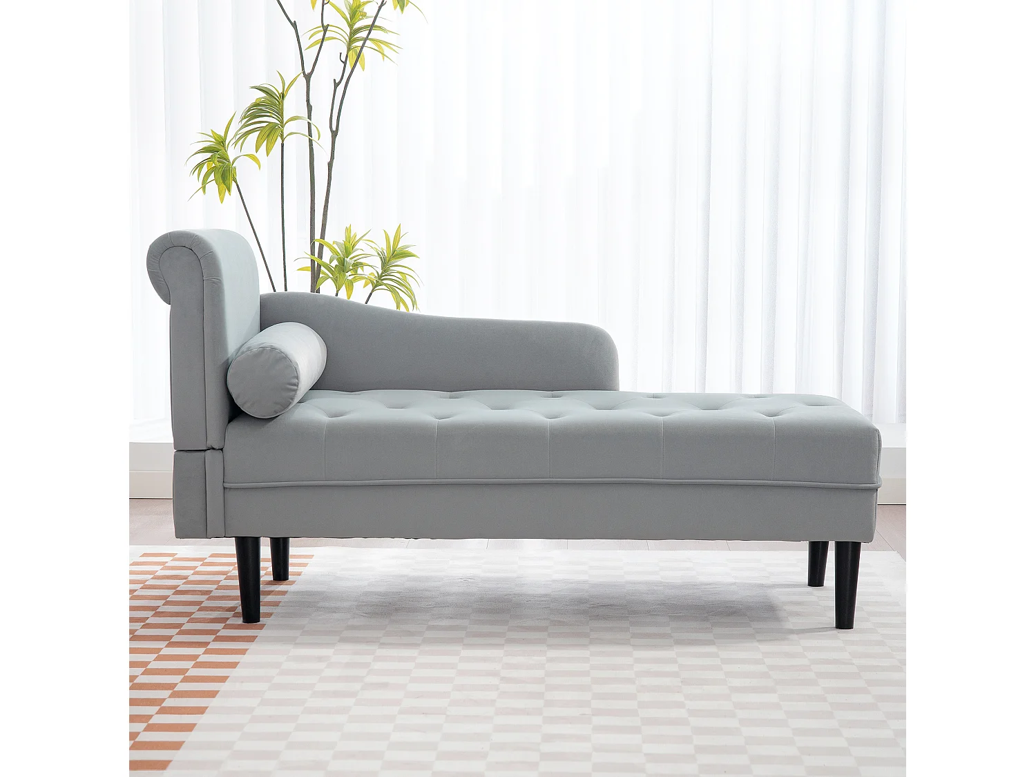 Chaise longue con rivestimento trapuntato effetto velluto grigio