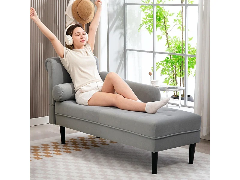 Chaise longue con rivestimento trapuntato effetto velluto grigio