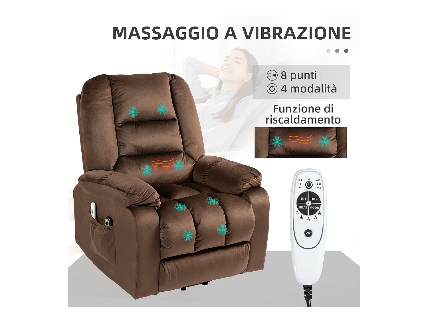Poltrona relax alzapersona massaggiante riscaldata e reclinabile