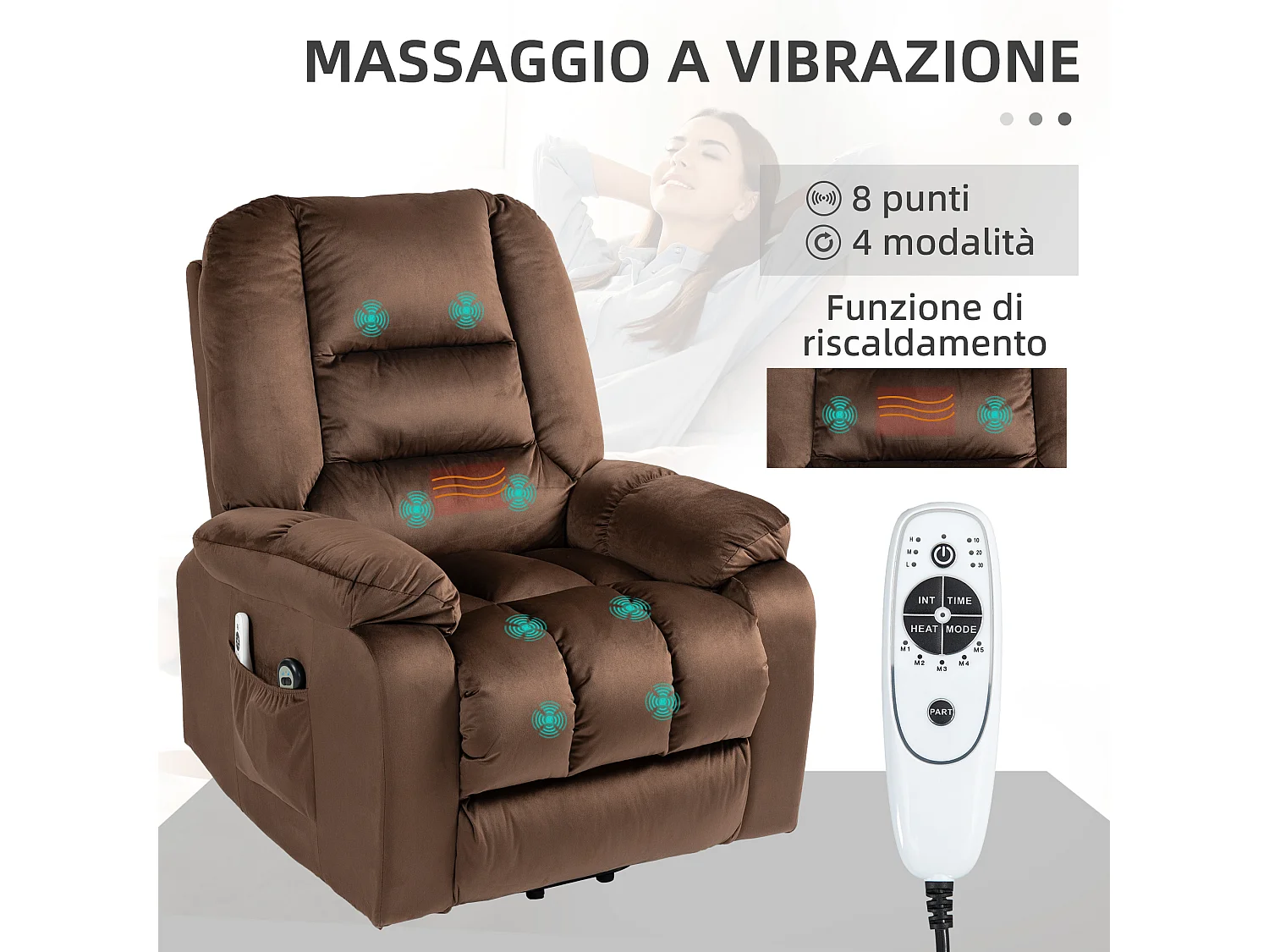 Poltrona relax alzapersona massaggiante riscaldata e reclinabile