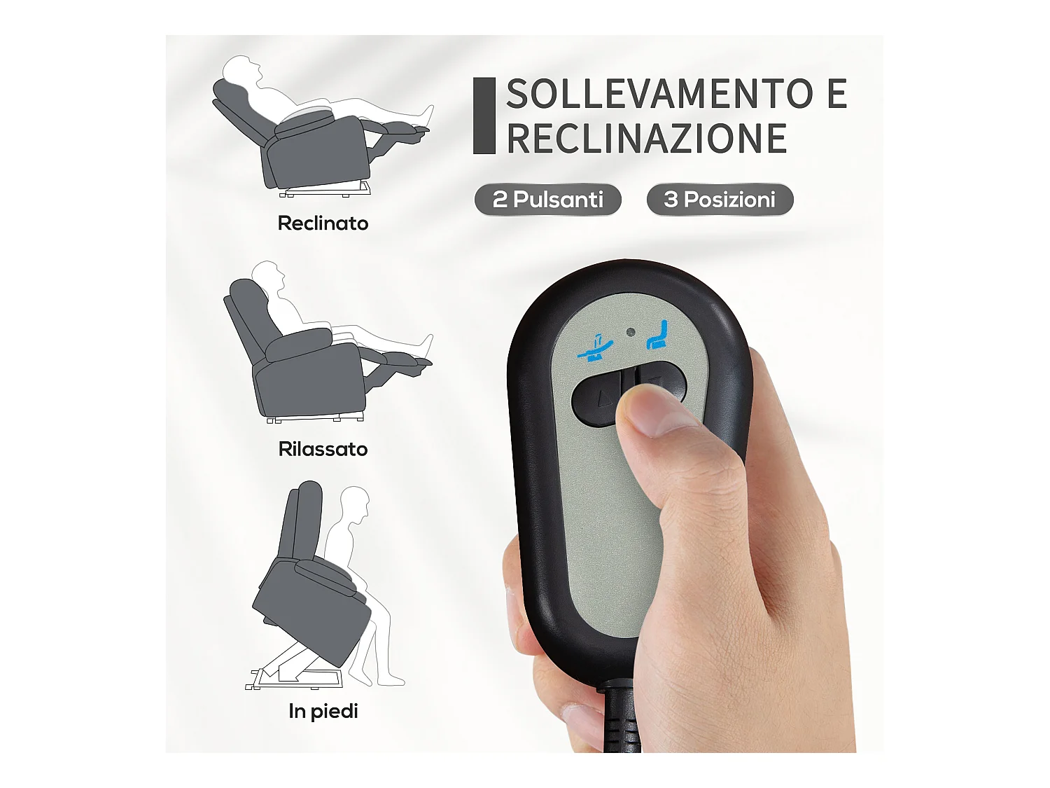 Poltrona alzapersona reclinabile in tessuto effetto lino grigio