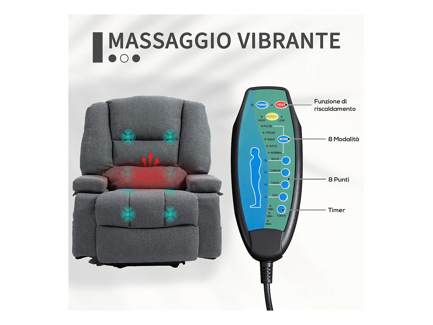 Poltrona alzapersona reclinabile in tessuto effetto lino grigio
