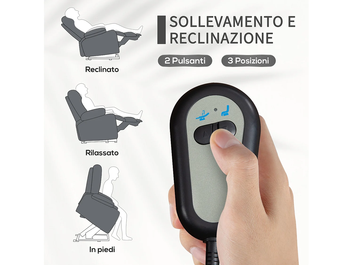 Poltrona alzapersona reclinabile in tessuto effetto lino grigio
