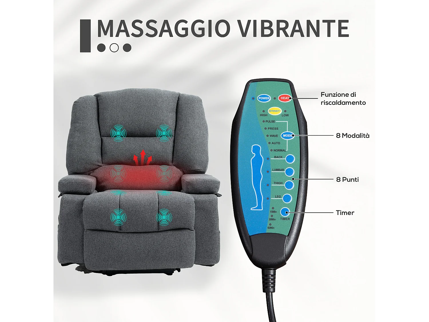 Poltrona alzapersona reclinabile in tessuto effetto lino grigio