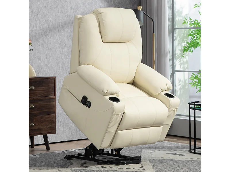 Poltrona reclinabile alzapersona massaggiante con telecomando crema