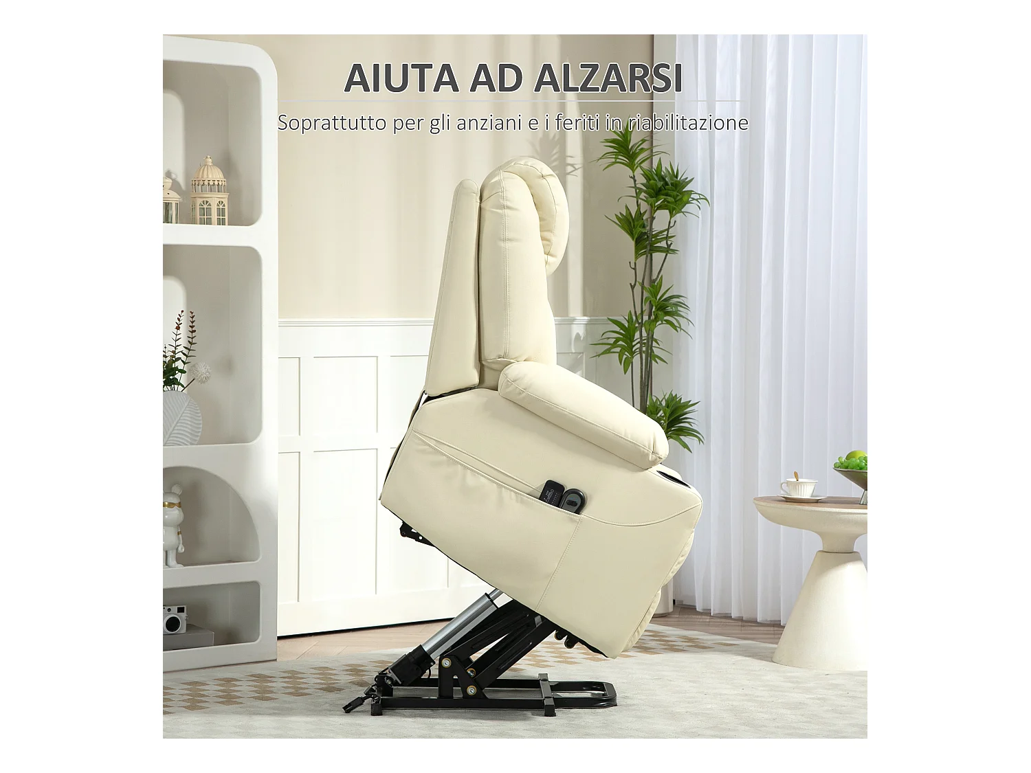 Poltrona reclinabile alzapersona massaggiante con telecomando crema
