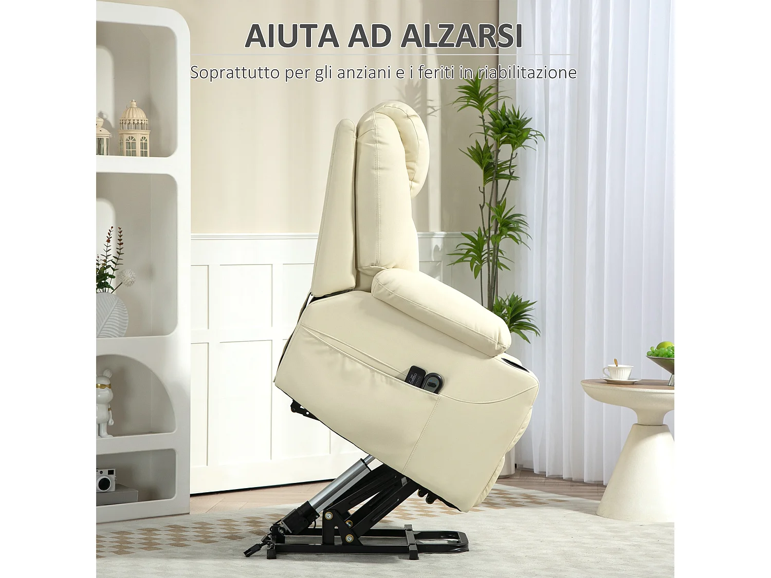Poltrona reclinabile alzapersona massaggiante con telecomando crema