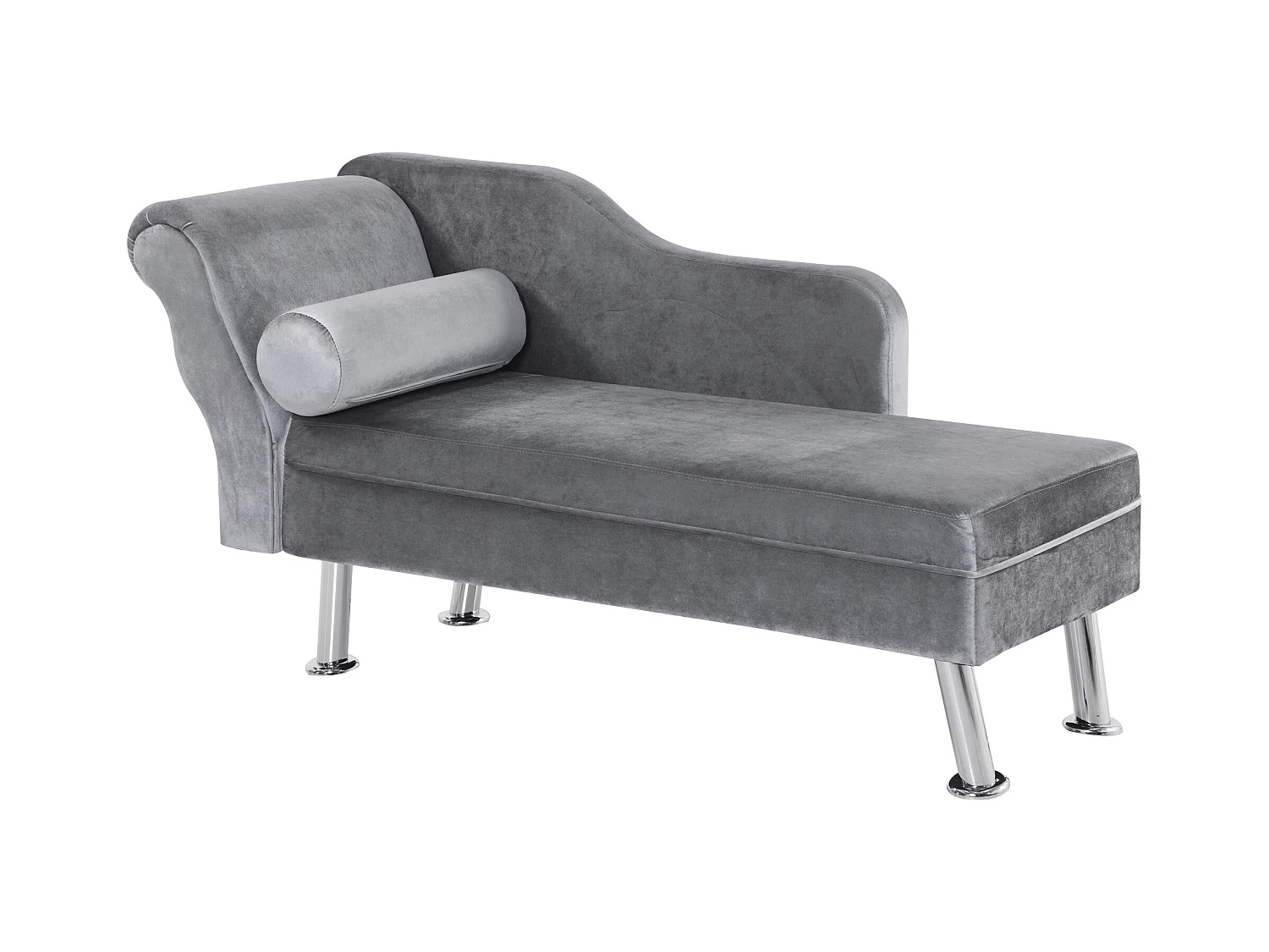 Chaise longue vintage velluto grigio con cuscino
