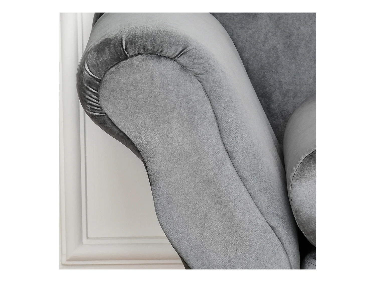 Chaise longue vintage velluto grigio con cuscino