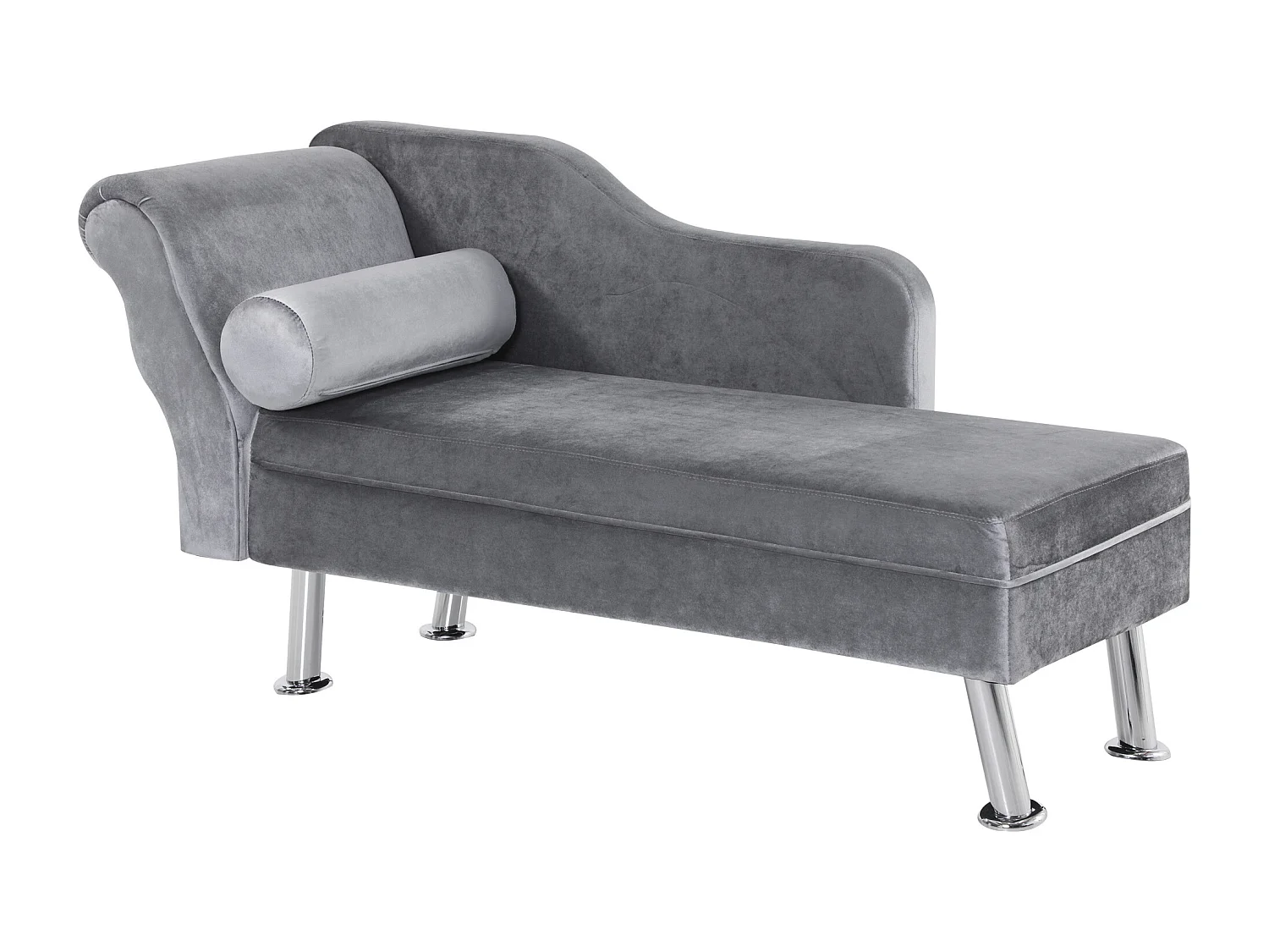 Chaise longue vintage velluto grigio con cuscino