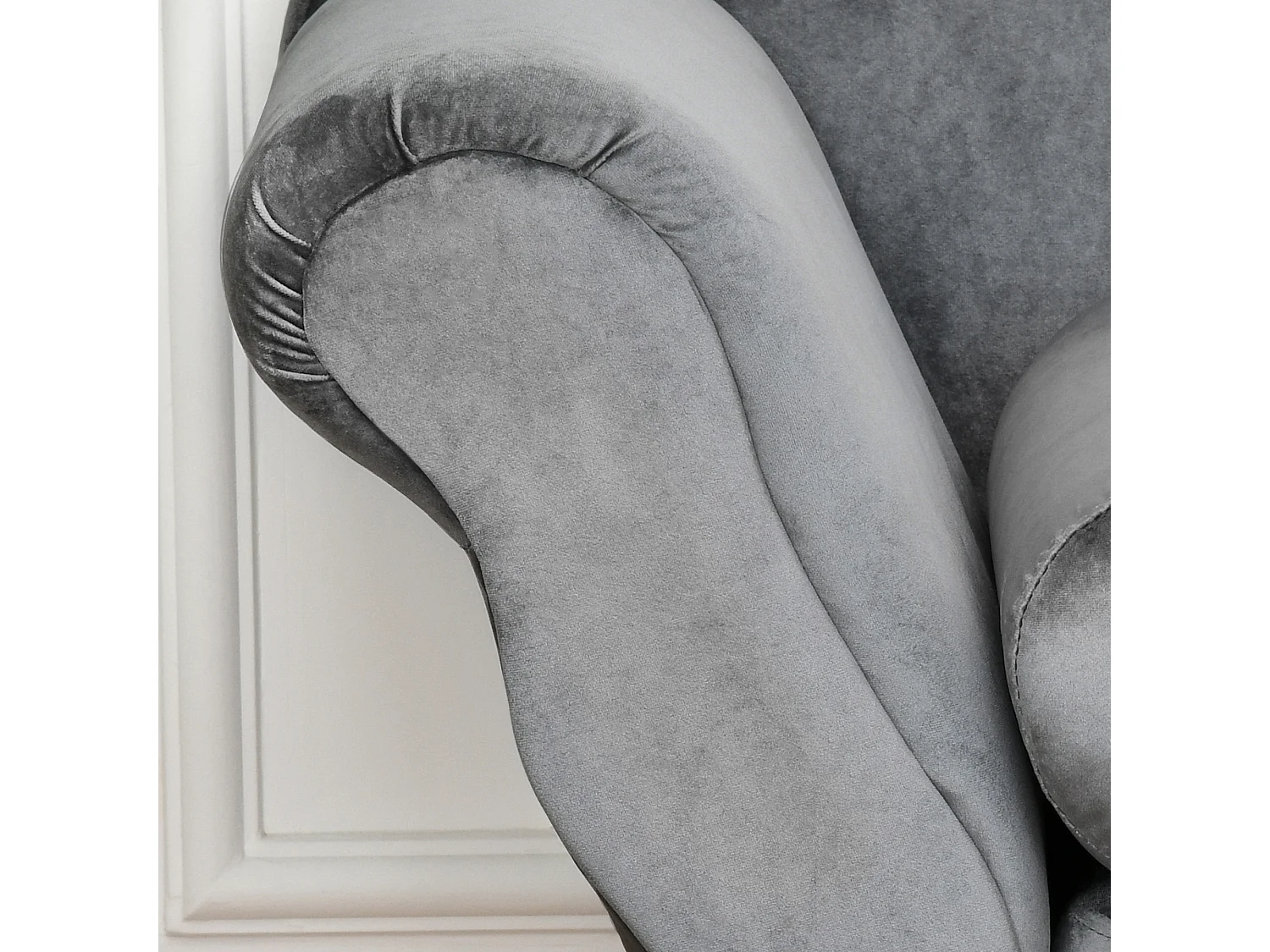 Chaise longue vintage velluto grigio con cuscino