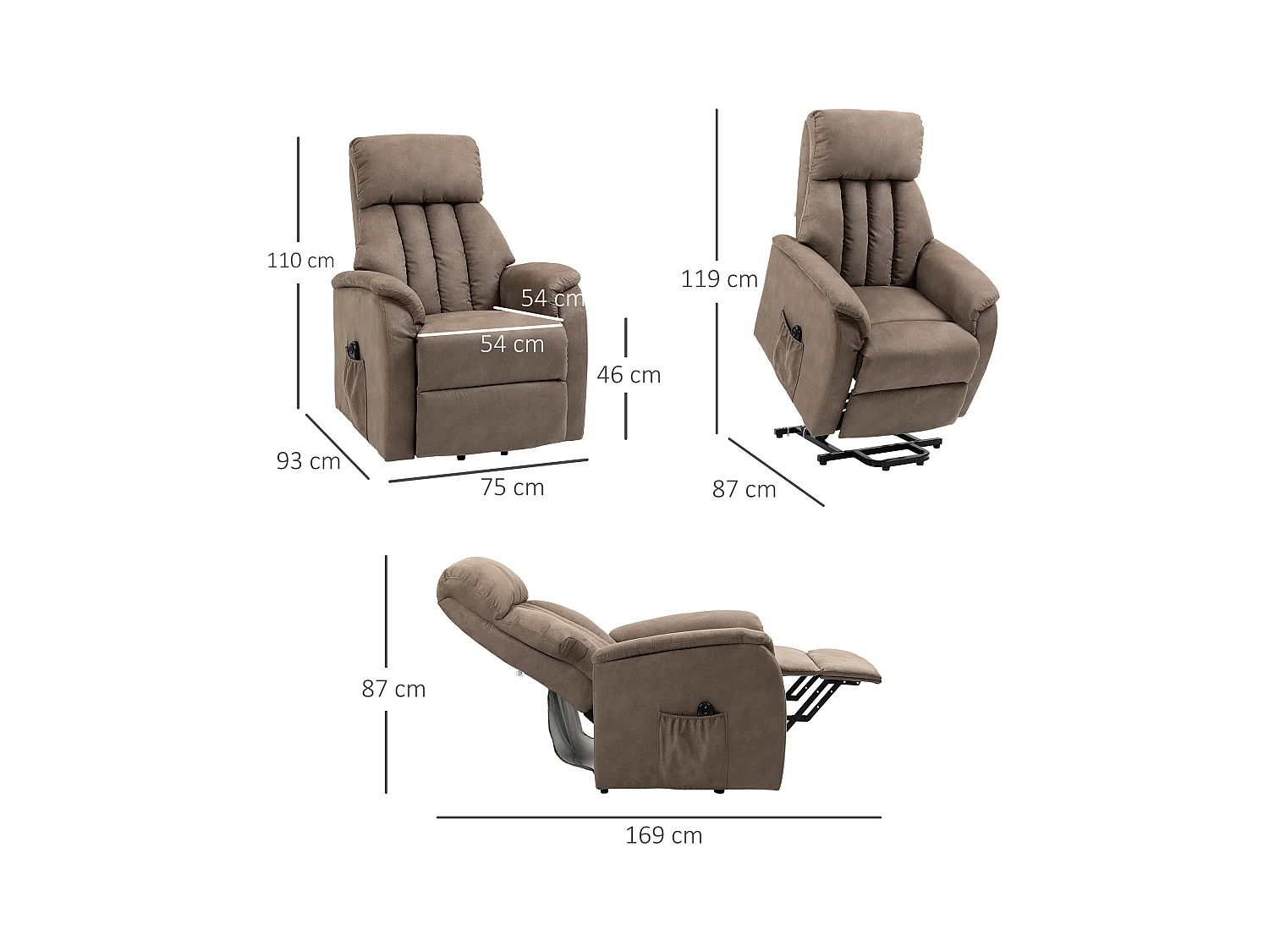 Poltrona alzapersona reclinabile 150° con telecomando marrone