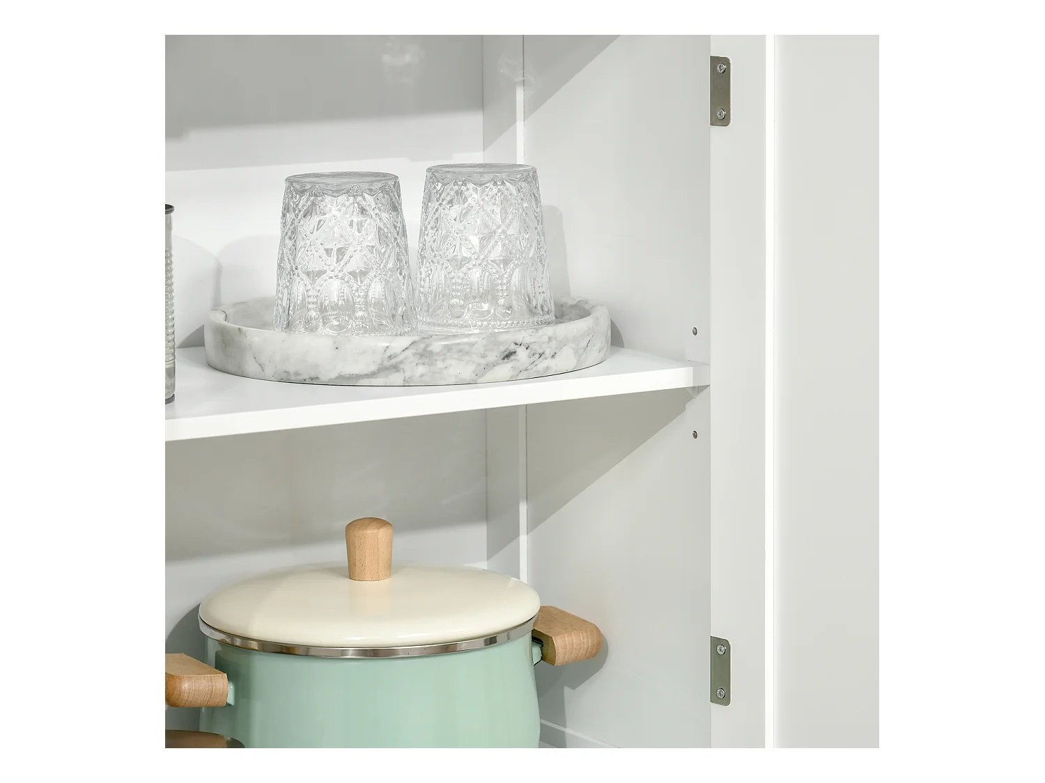 Mobile dispensa con 2 ripiani aperti e 2 armadietti in mdf bianco