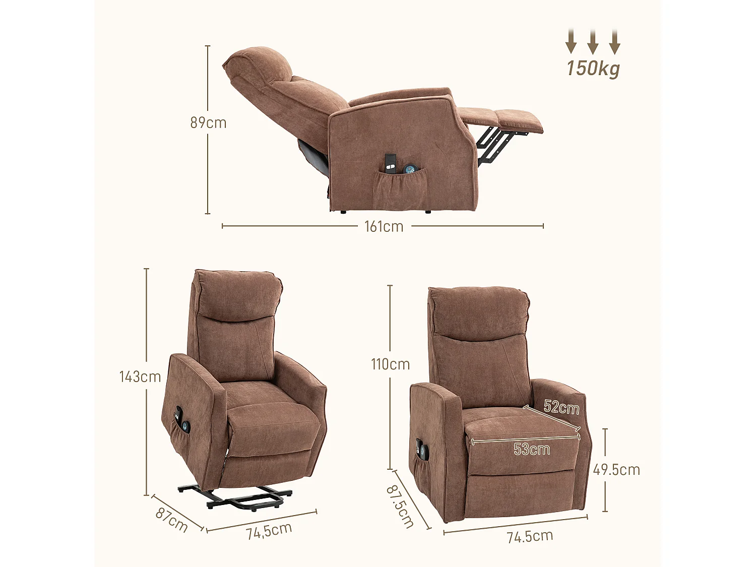Poltrona relax alzapersona reclinabile con 8 punti massaggio marrone