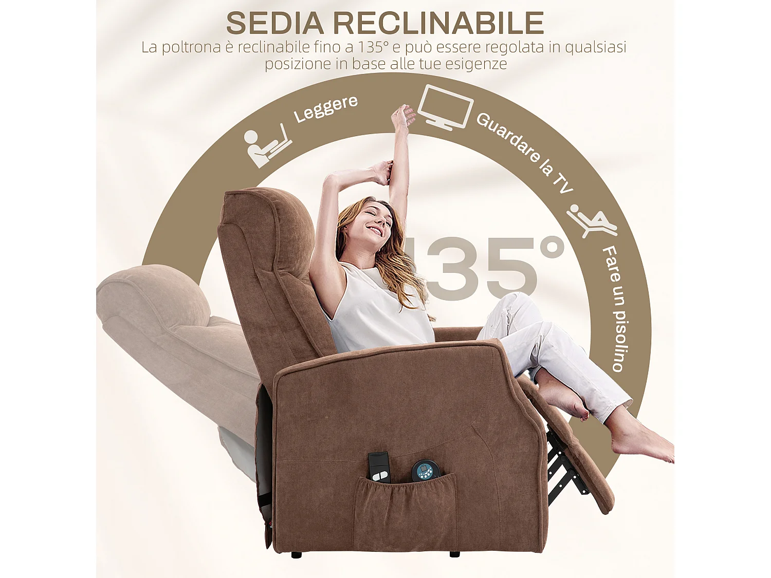Poltrona relax alzapersona reclinabile con 8 punti massaggio marrone