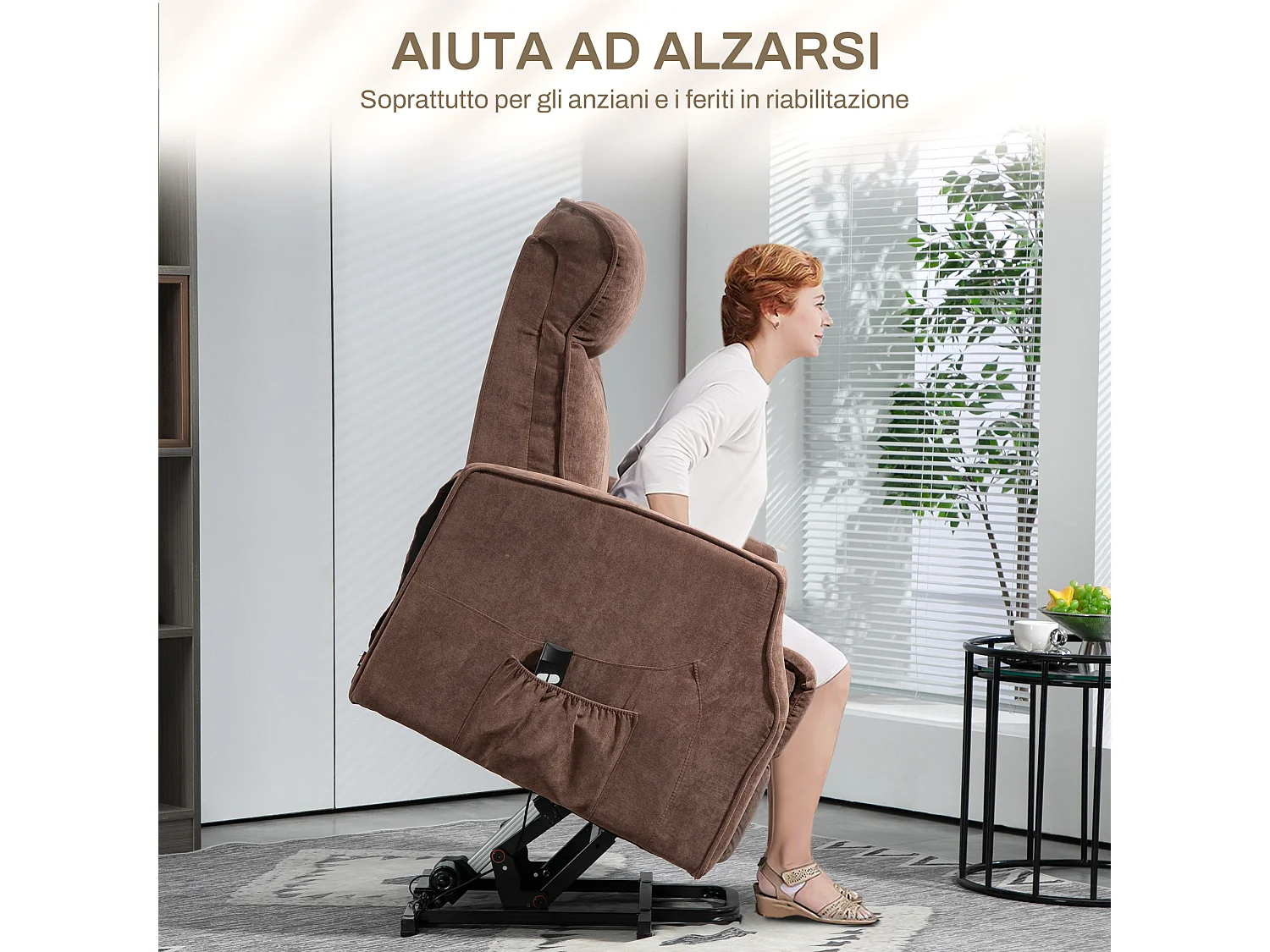Poltrona relax alzapersona reclinabile con 8 punti massaggio marrone