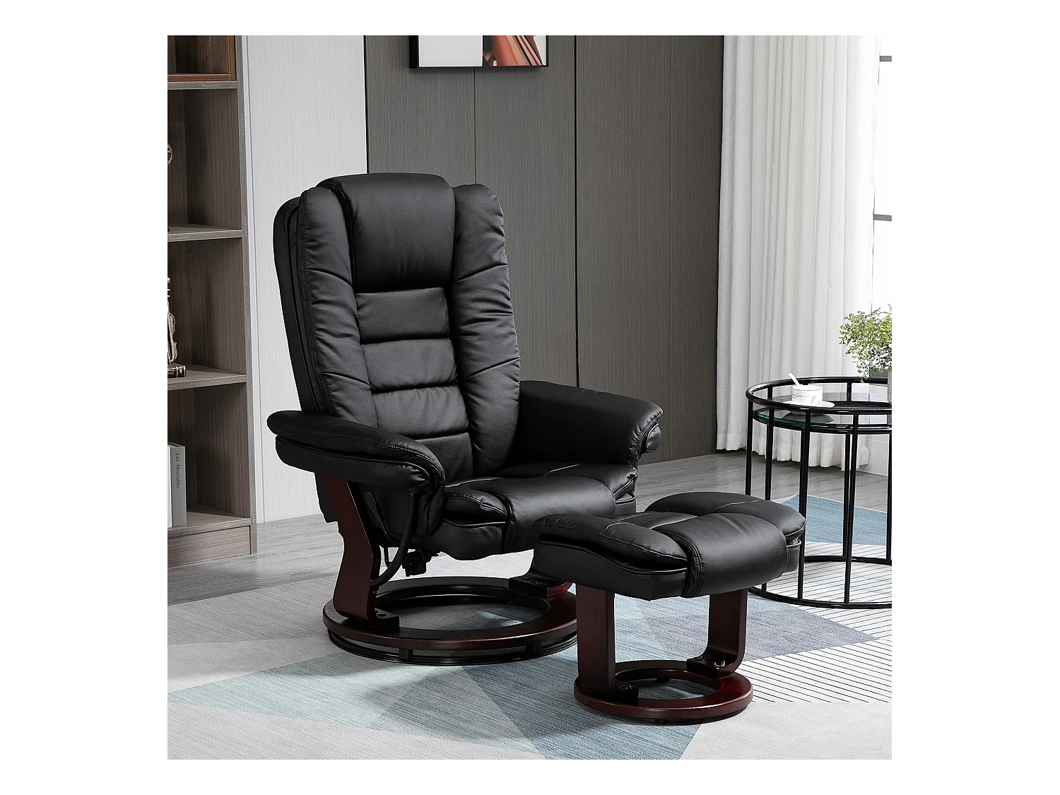 Set poltrona relax e pouf poggiapiedi reclinabile e girevole