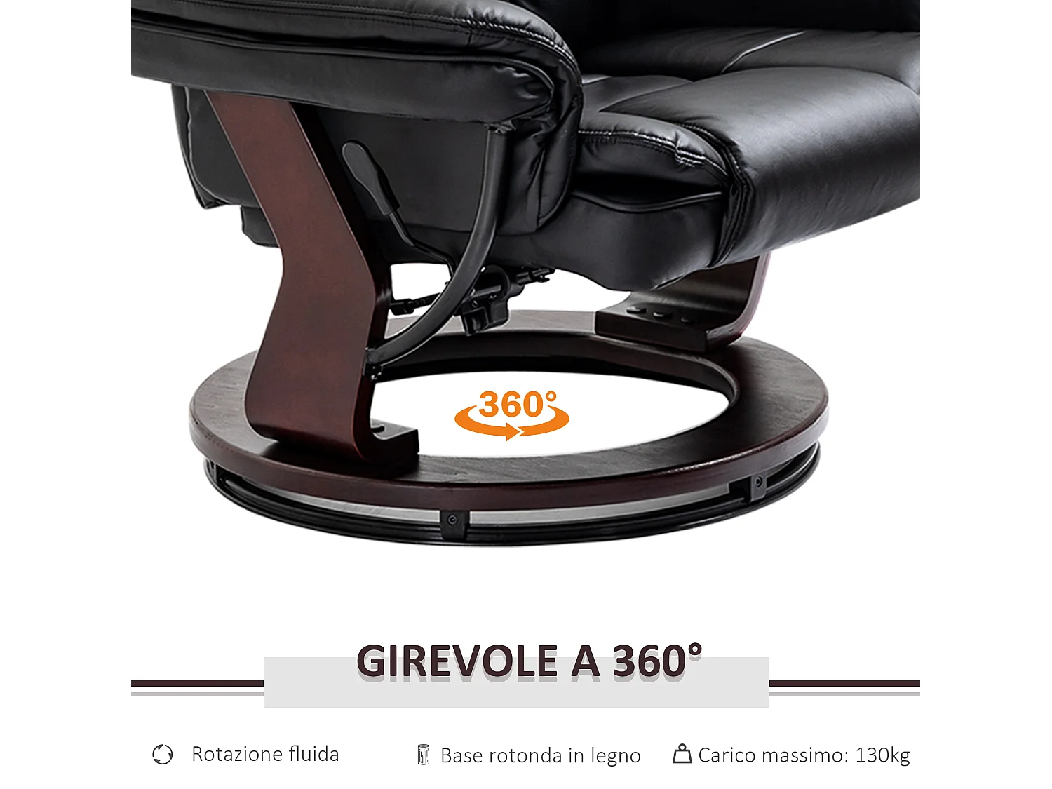 Set poltrona relax e pouf poggiapiedi reclinabile e girevole
