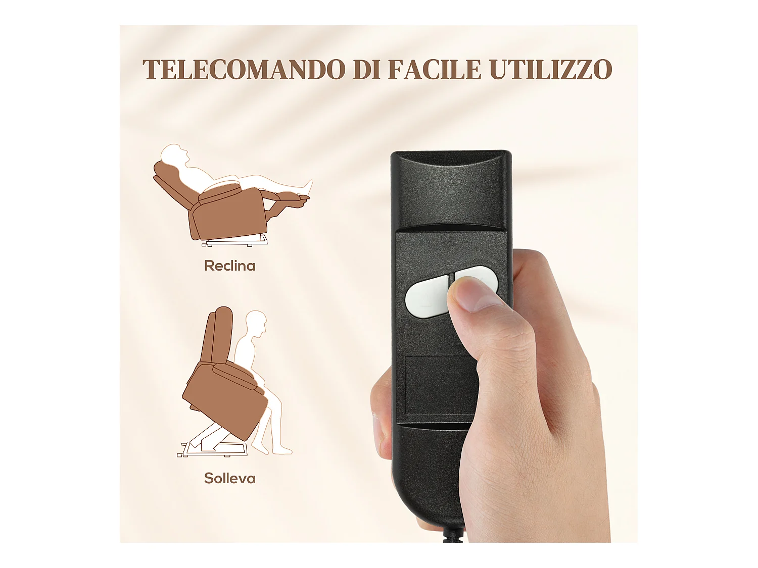 Poltrona alzapersona reclinabile a 160° con poggiapiedi marrone scuro