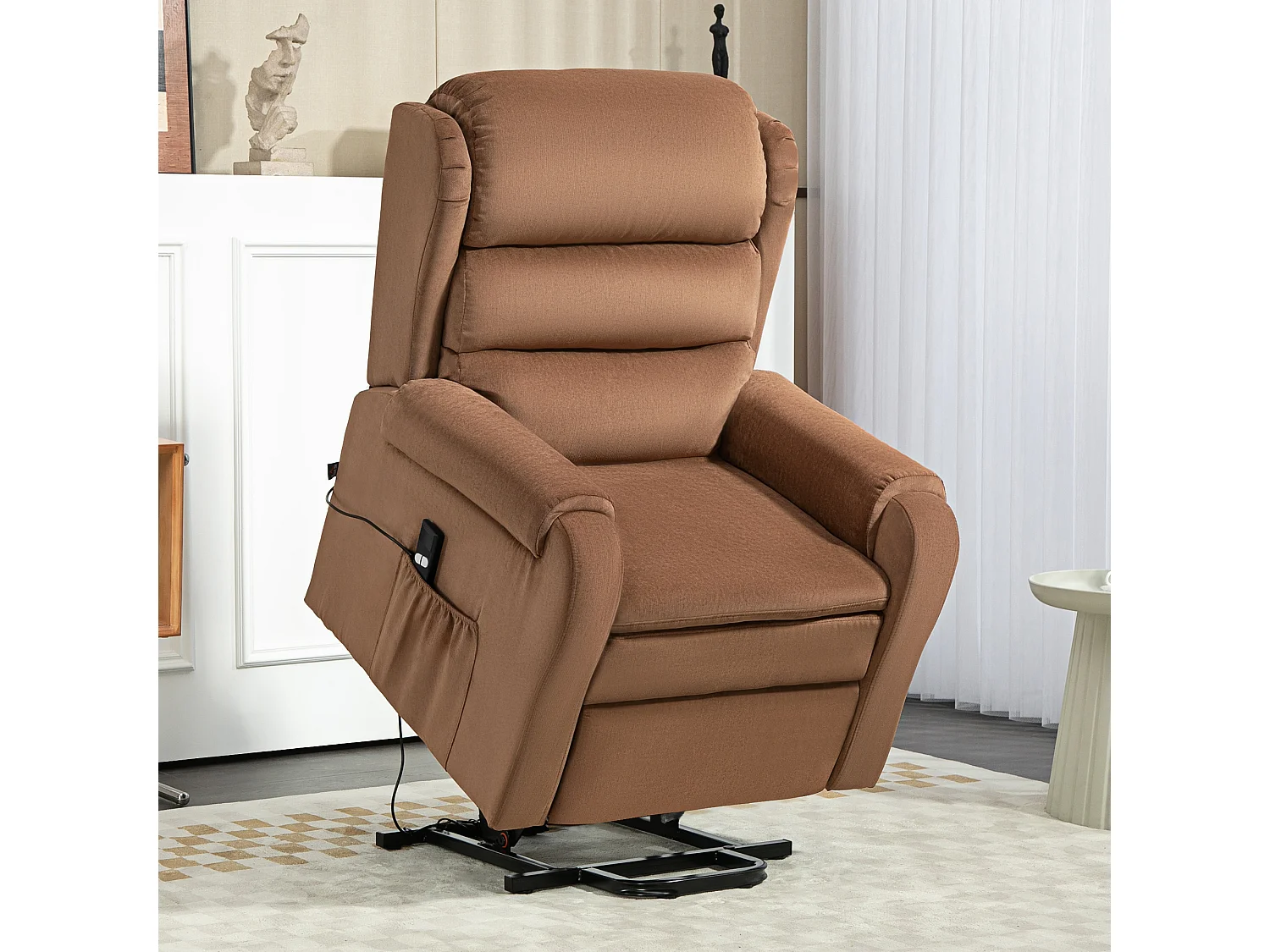 Poltrona alzapersona reclinabile a 160° con poggiapiedi marrone scuro