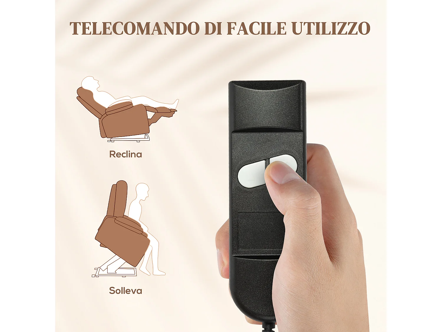 Poltrona alzapersona reclinabile a 160° con poggiapiedi marrone scuro