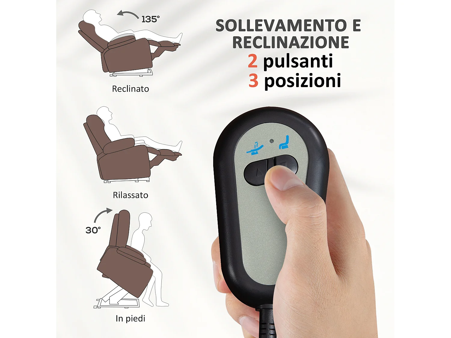 Poltrona alzapersona elettrica e reclinabile con telecomando marrone