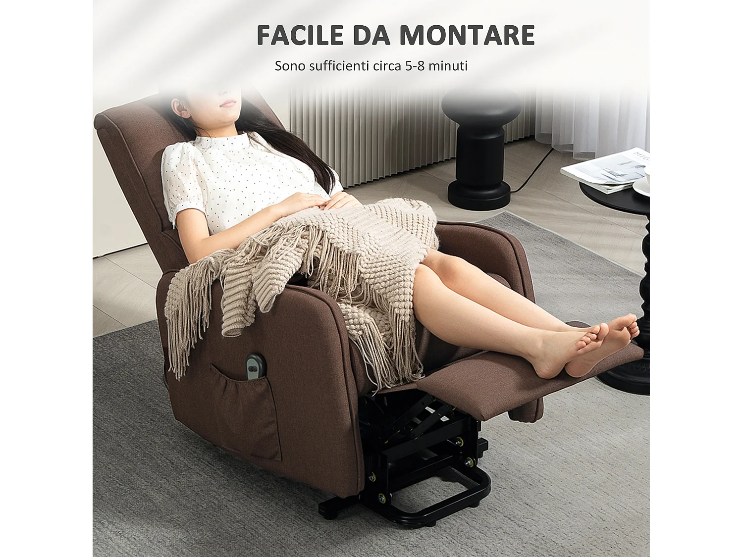 Poltrona alzapersona elettrica e reclinabile con telecomando marrone