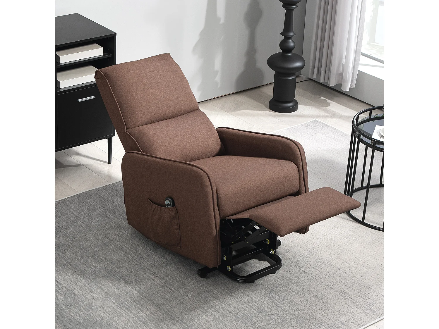 Poltrona alzapersona elettrica e reclinabile con telecomando marrone