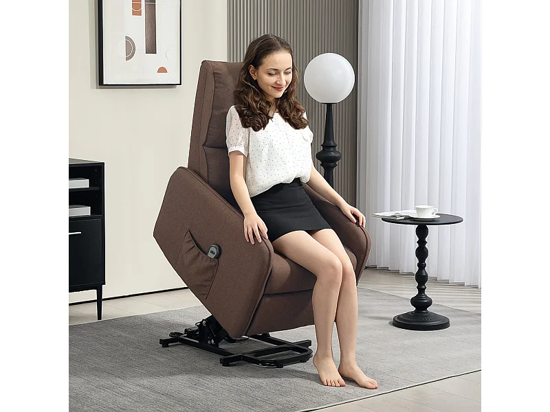 Poltrona alzapersona elettrica e reclinabile con telecomando marrone