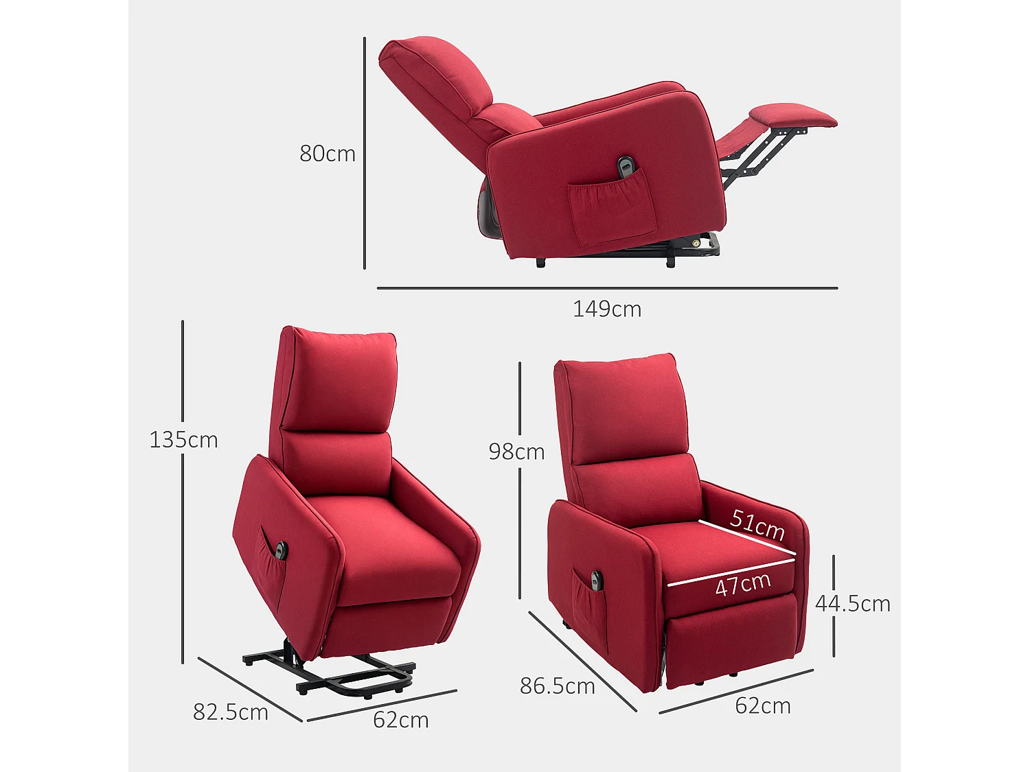 Poltrona alzapersona elettrica e reclinabile con telecomando rosso