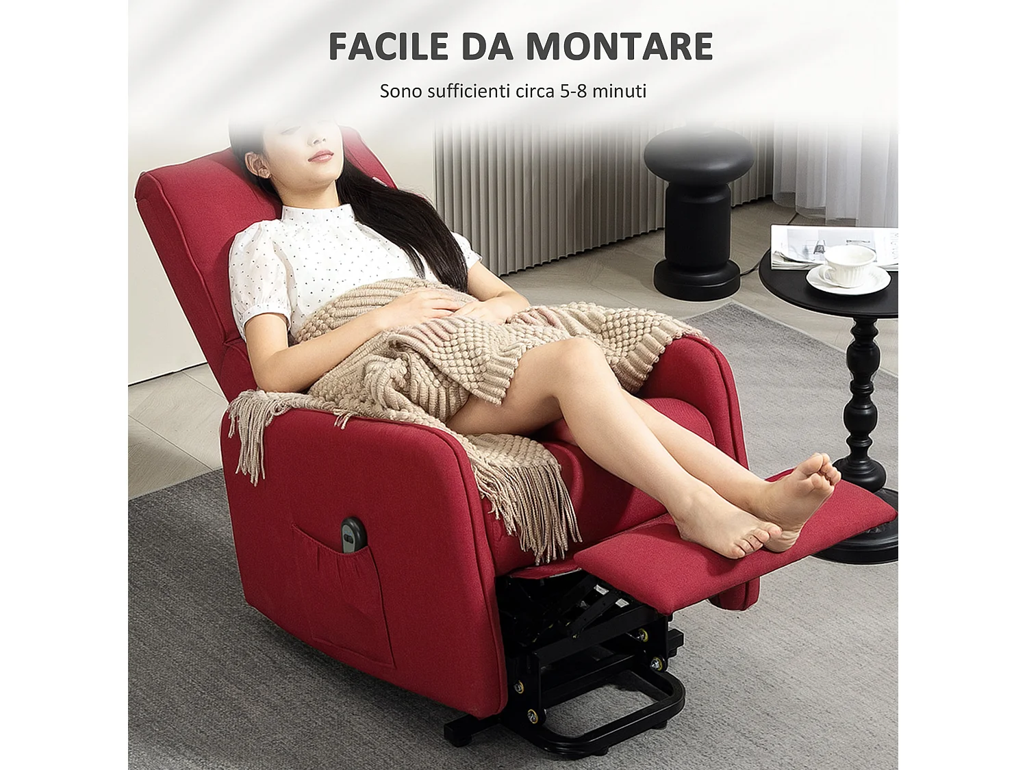 Poltrona alzapersona elettrica e reclinabile con telecomando rosso