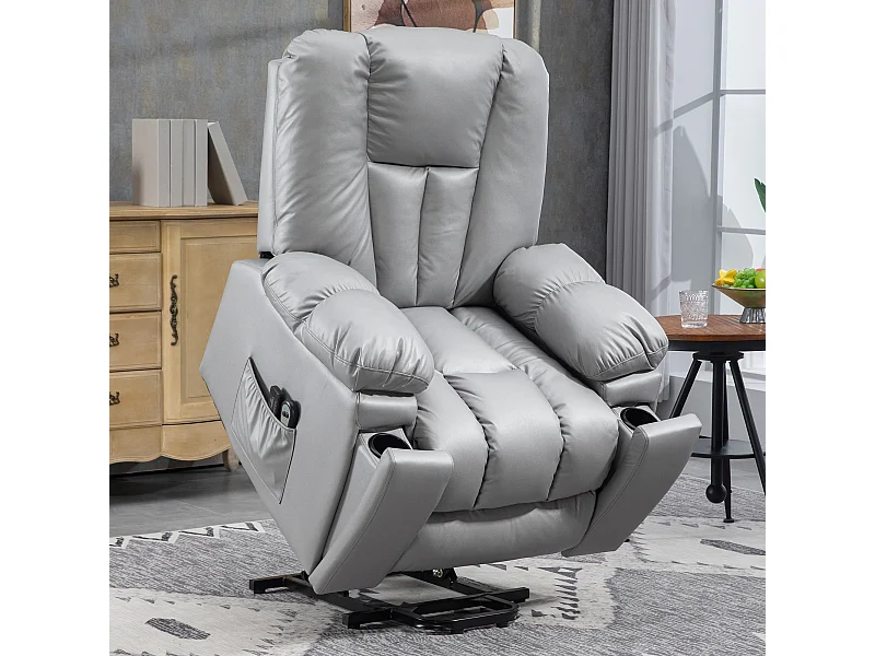 Poltrona alzapersona reclinabile in microfibra grigio con telecomando