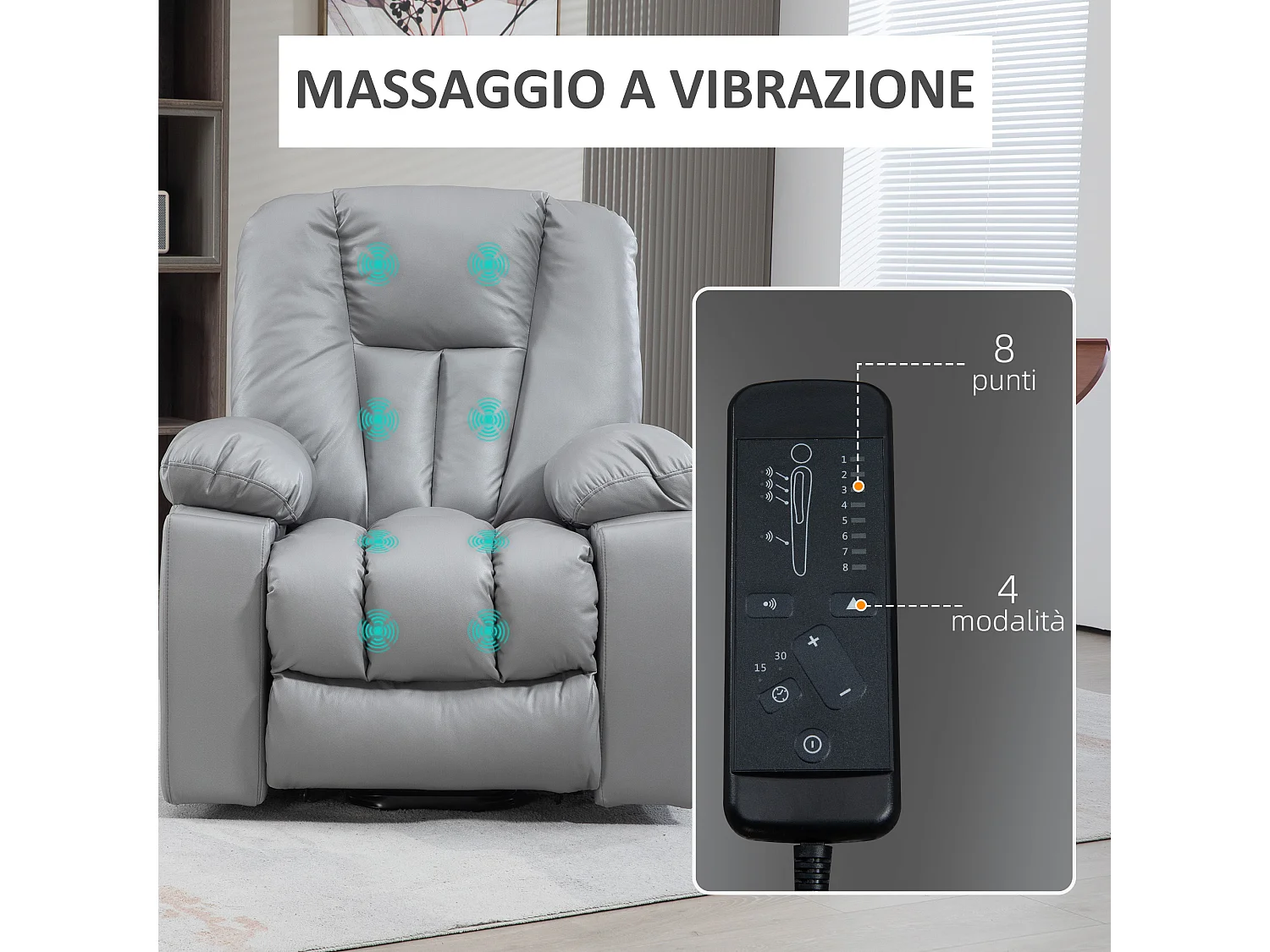 Poltrona alzapersona reclinabile in microfibra grigio con telecomando