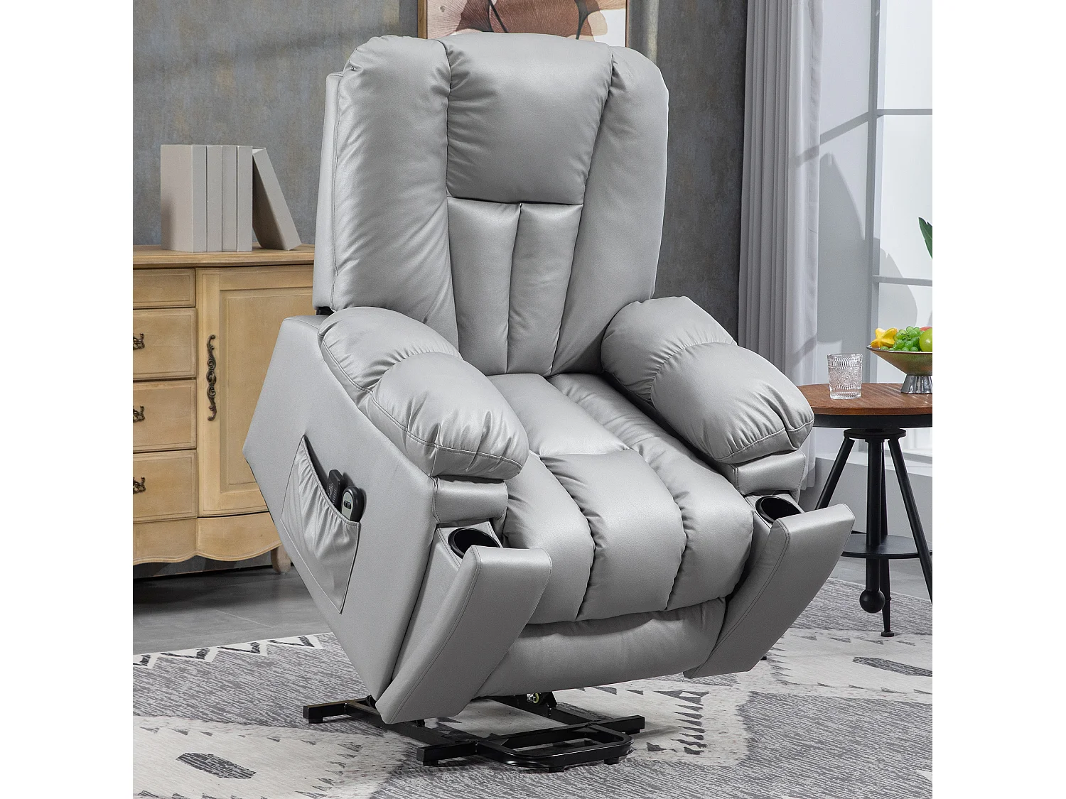 Poltrona alzapersona reclinabile in microfibra grigio con telecomando
