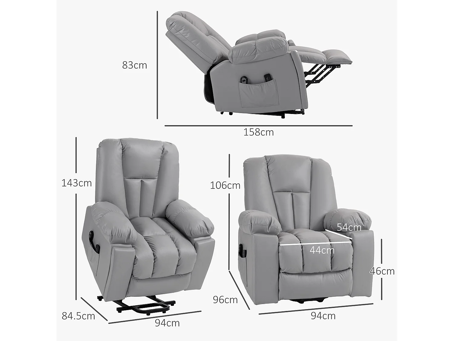 Poltrona alzapersona reclinabile in microfibra grigio con telecomando
