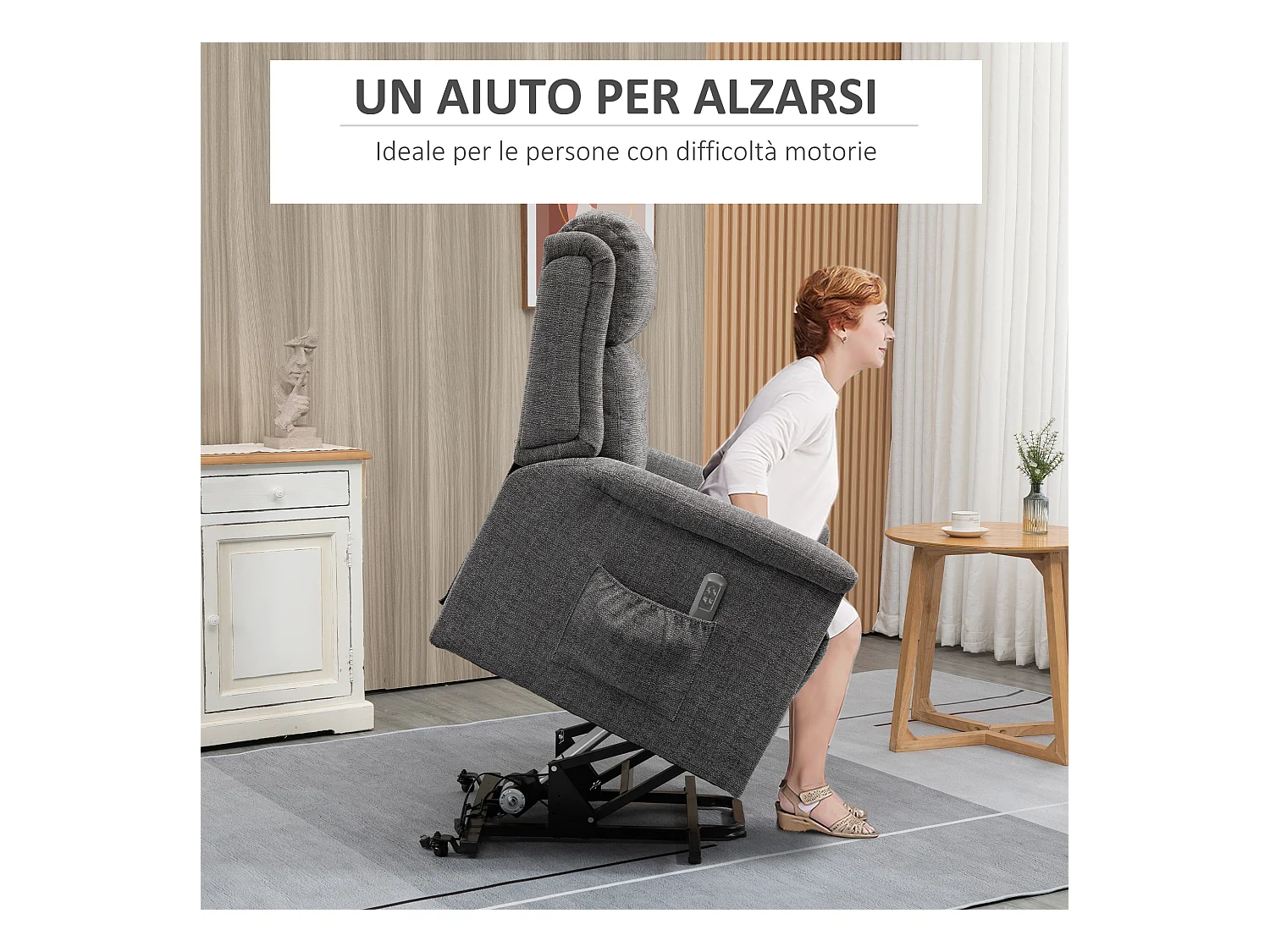Poltrona relax alzapersona reclinabile con poggiapiedi grigia