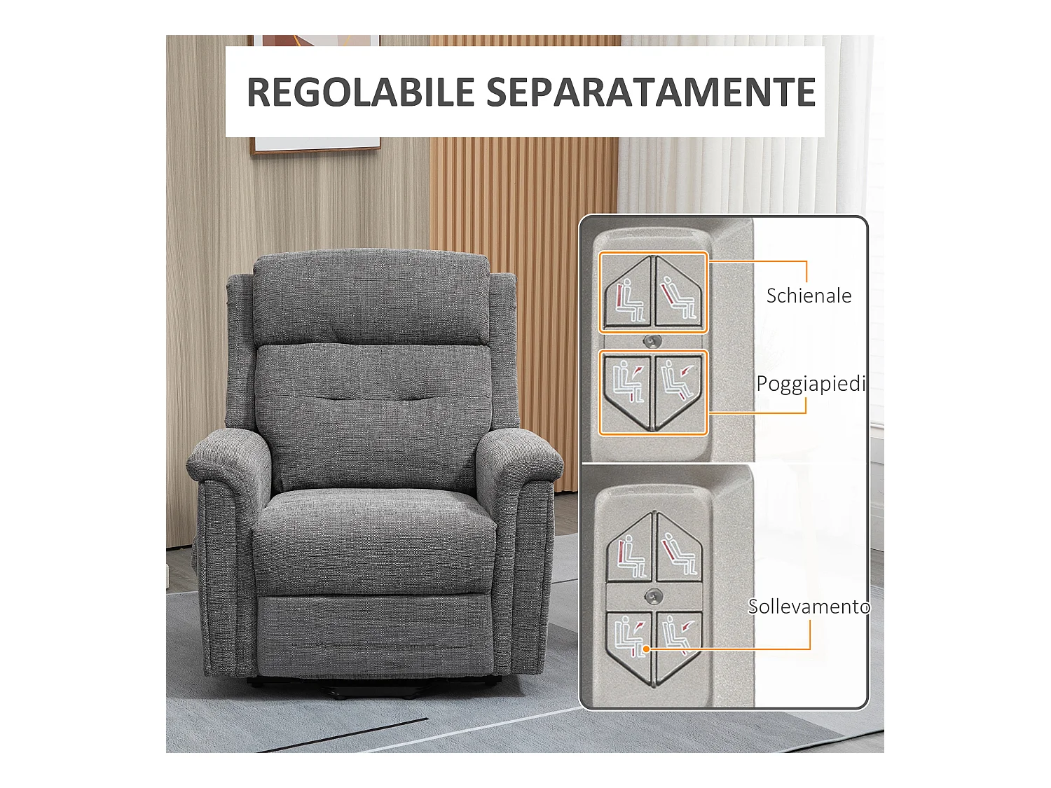 Poltrona relax alzapersona reclinabile con poggiapiedi grigia