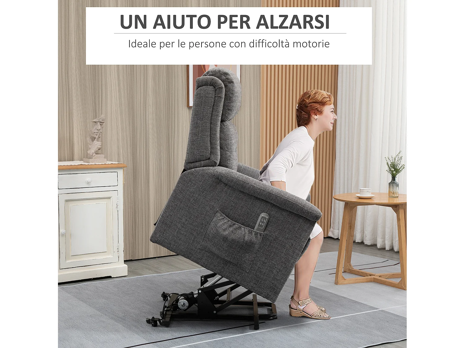 Poltrona relax alzapersona reclinabile con poggiapiedi grigia
