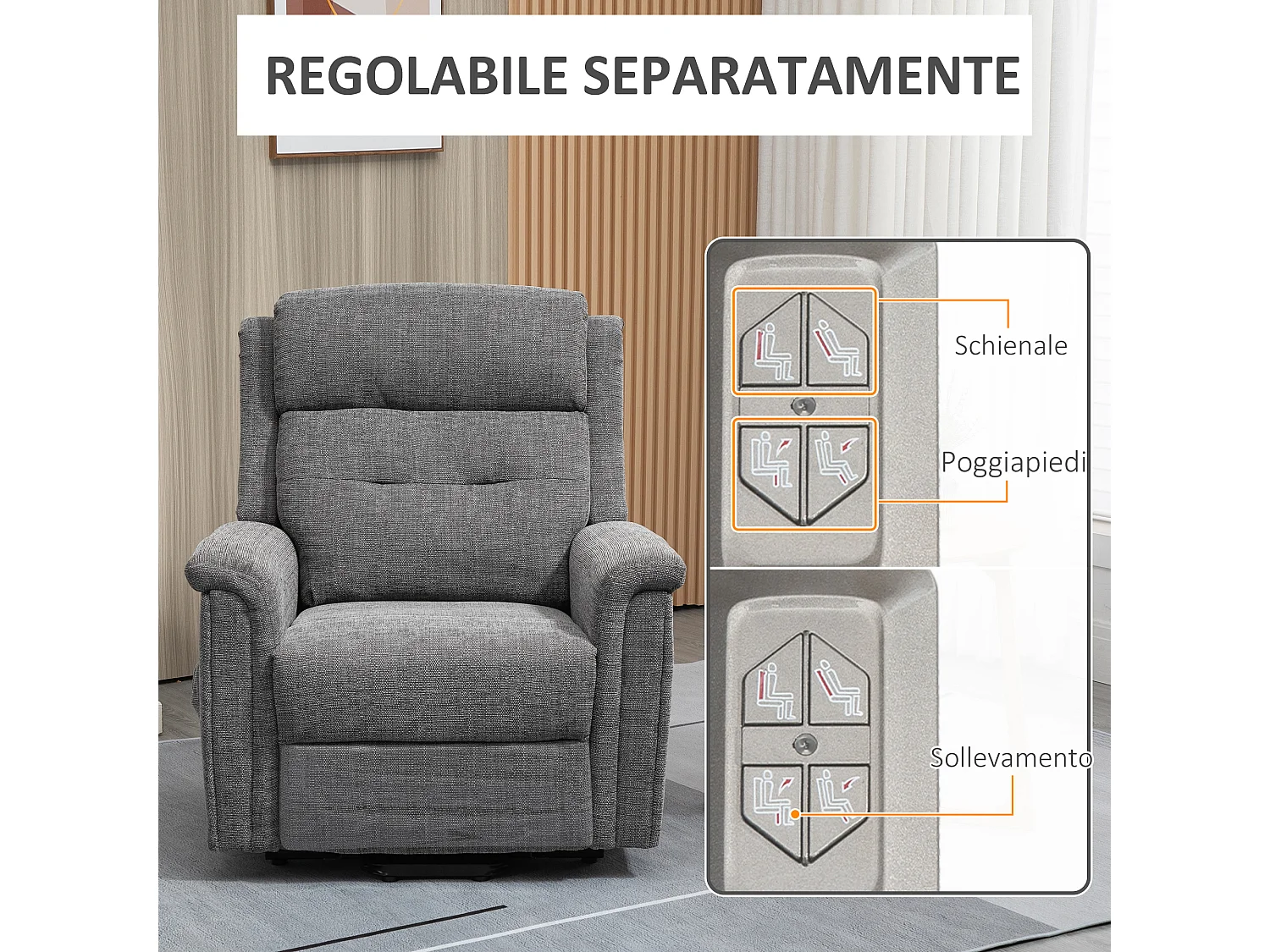 Poltrona relax alzapersona reclinabile con poggiapiedi grigia