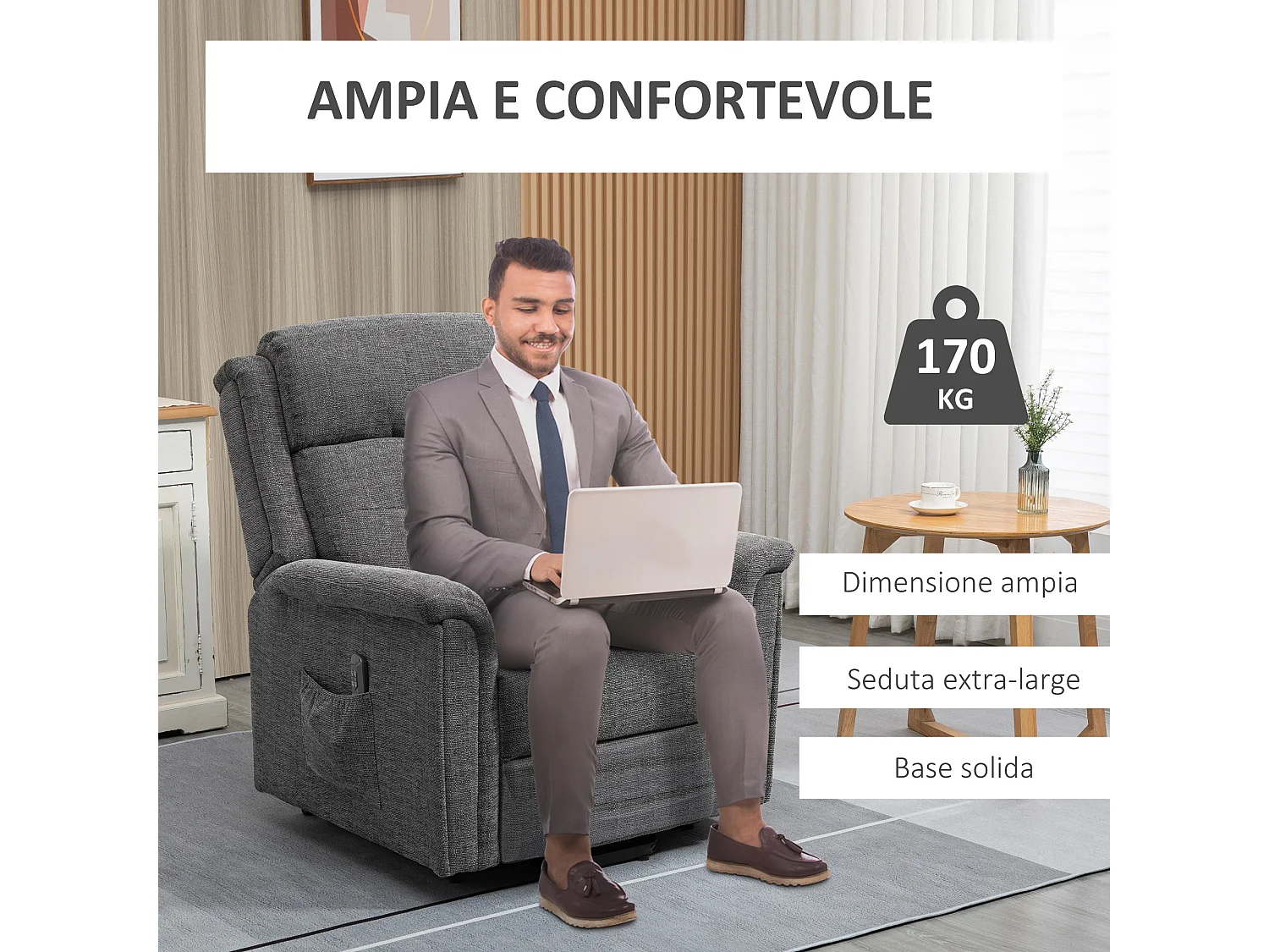 Poltrona relax alzapersona reclinabile con poggiapiedi grigia