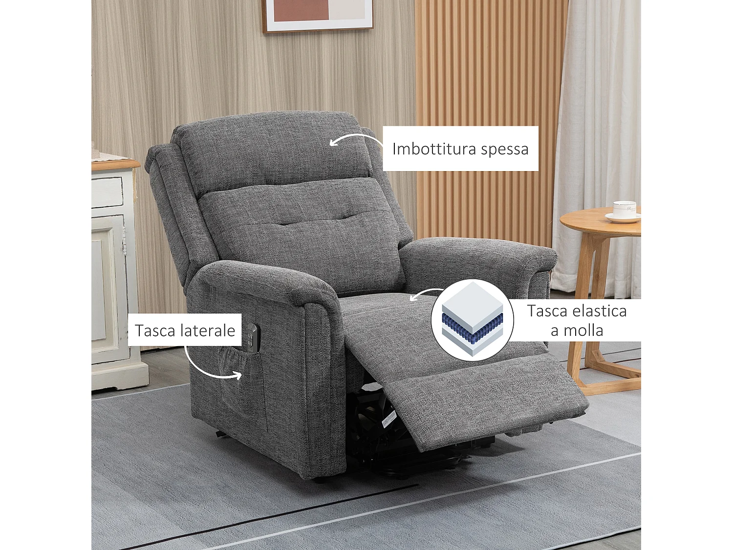 Poltrona relax alzapersona reclinabile con poggiapiedi grigia