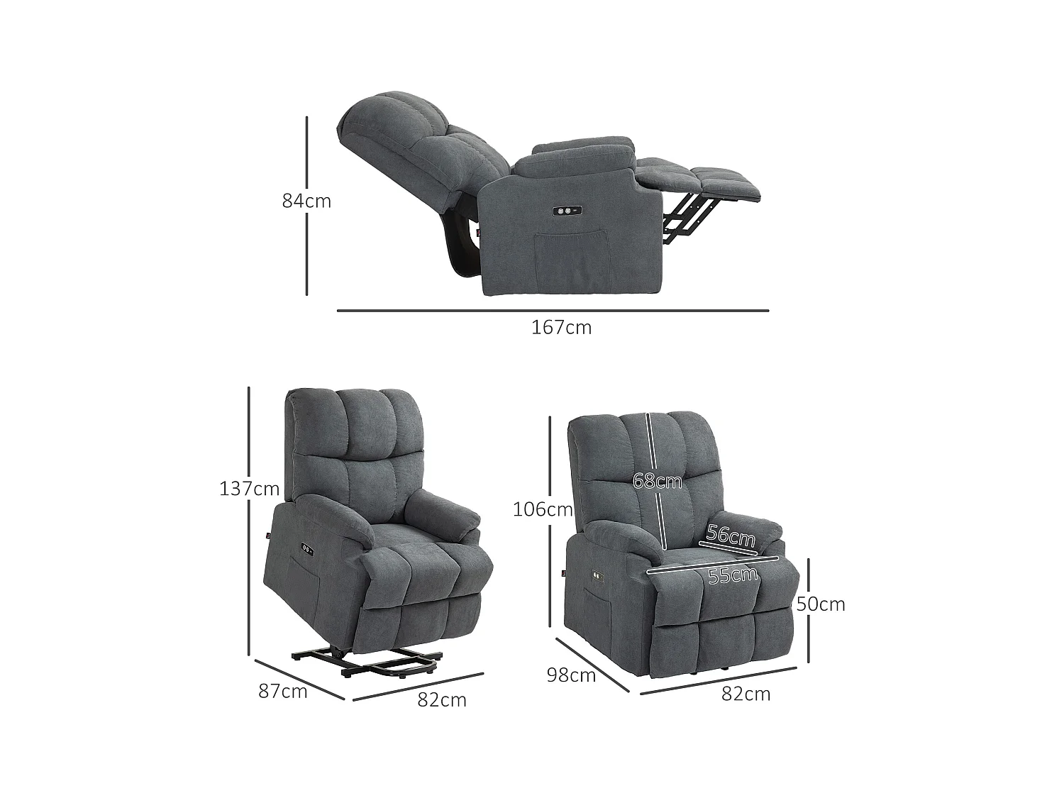 Poltrona alzapersona con poggiapiedi grigio scuro