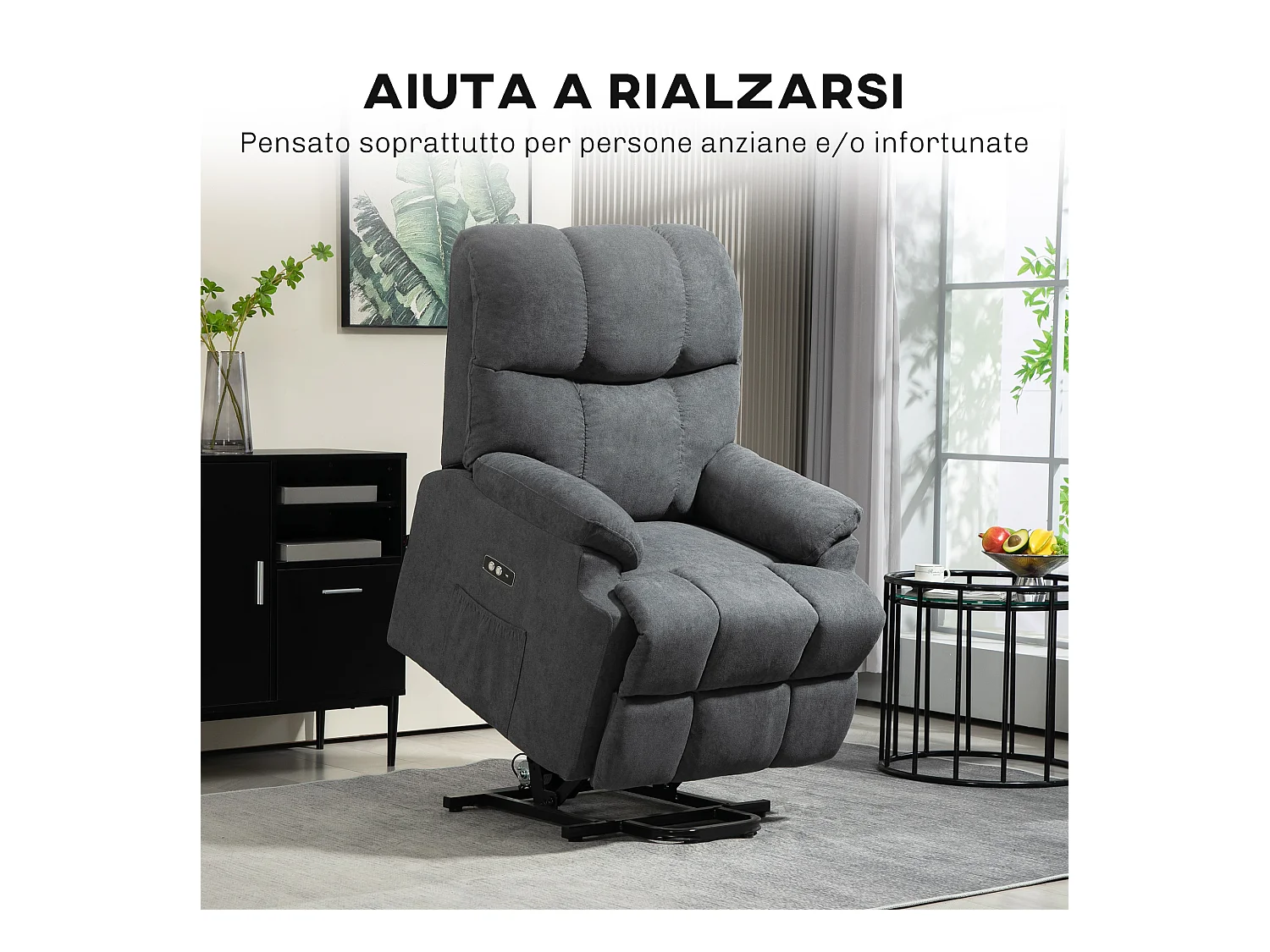 Poltrona alzapersona con poggiapiedi grigio scuro